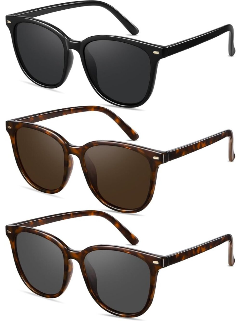 Stylish Big Frame Retro Polarized Sunglasses for Ultimate UV Protection - 3 Pack